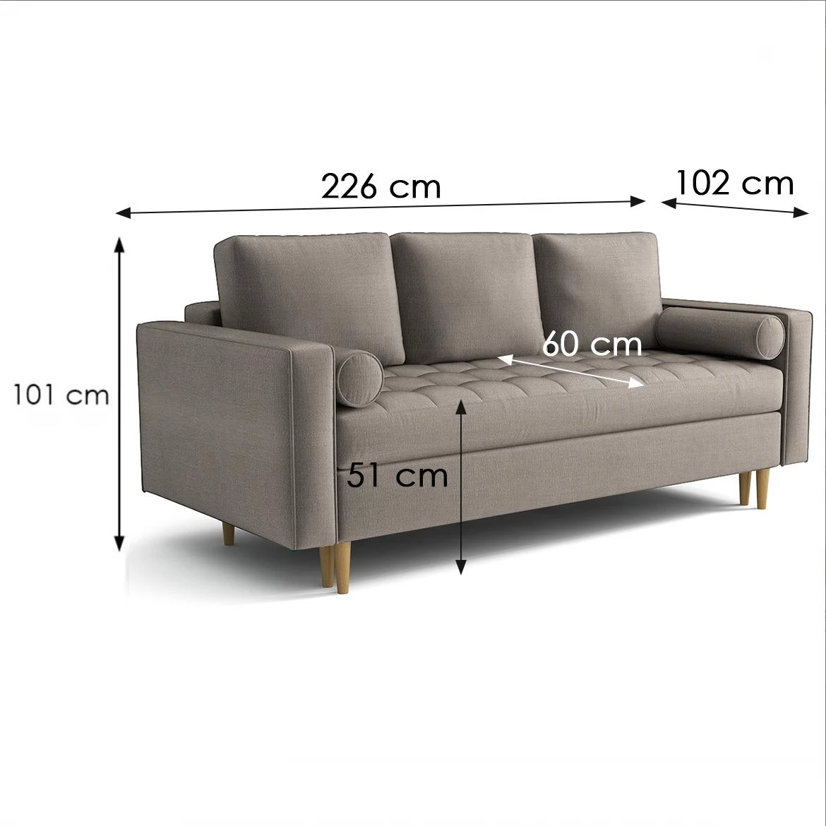 Monza Viva 2 trosed sa ležajem 226x102x101 cm bež reverzibilan