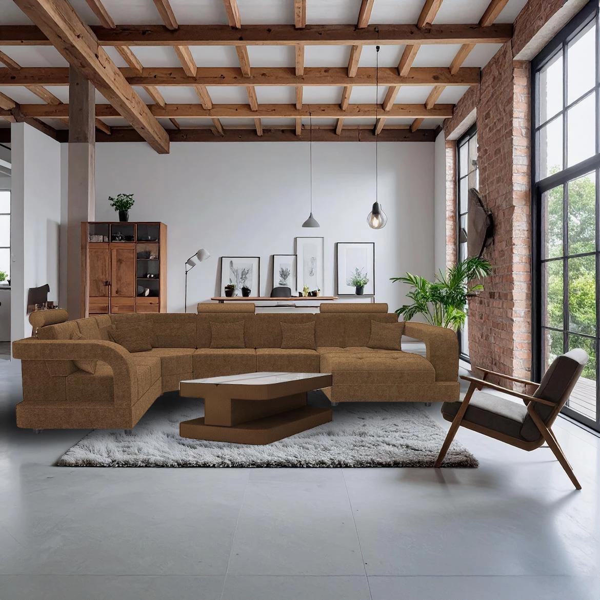 Douglas C P Morena 7 ugaona garnitura 385x280x100 cm braon leva