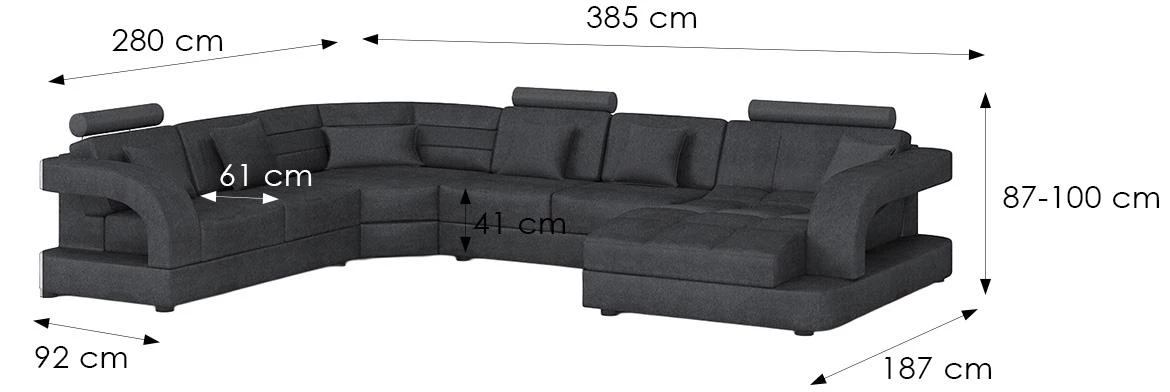 Douglas C P Morena 1 ugaona garnitura 385x280x100 cm siva leva