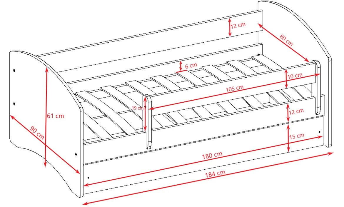 Babydreams decji krevet sa podicom 90x184x61 cm rozi