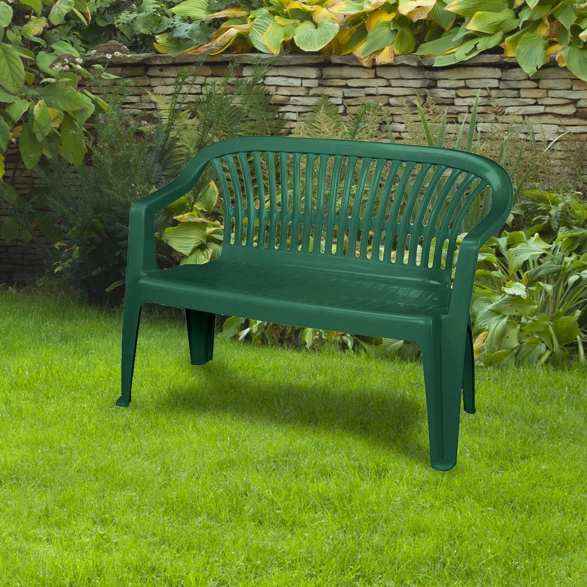 Diva plasticna klupa sa rukonaslonima 114x55x82 cm, zelena