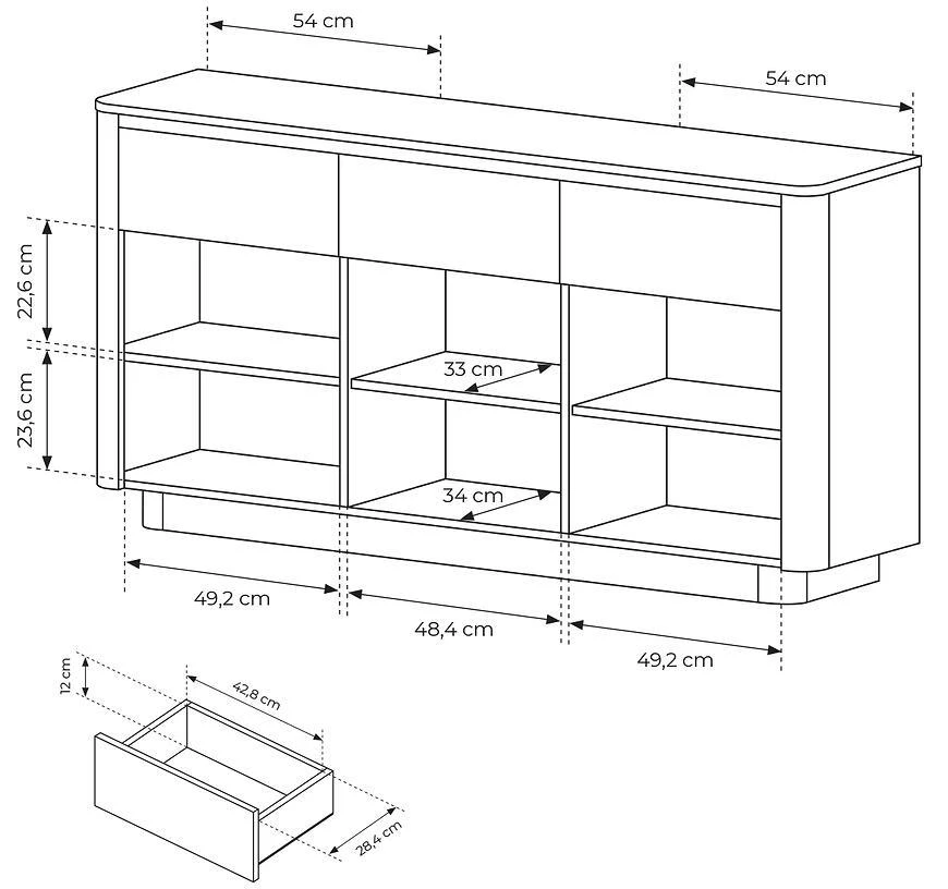 Torro komoda C 163 3d3s, 38.1x163.2x82.9 cm cremona hrast