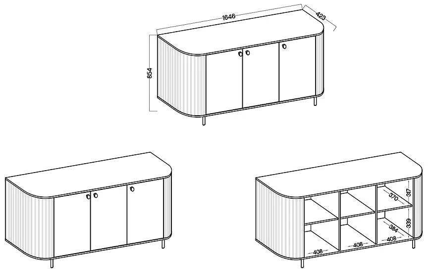 Ovalio 830 3f komoda, 42.3x164.6x85.4 cm cremona hrast