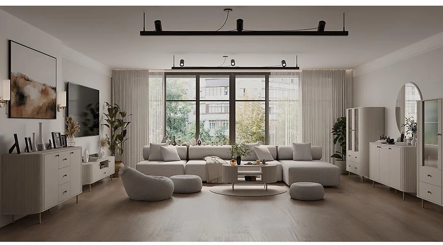 Ovalio 122 2f 2s vitrina, 42.3x123x155 cm  pešcano bež