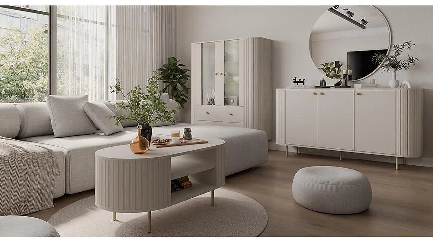 Ovalio 122 2f 2s vitrina, 42.3x123x155 cm  pešcano bež