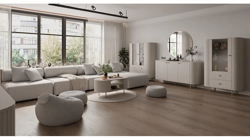 Ovalio 122 2f 2s vitrina, 42.3x123x155 cm  pešcano bež