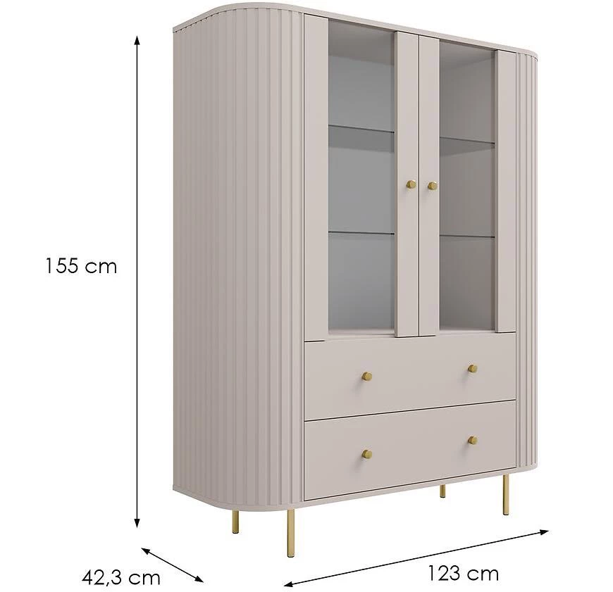 Ovalio 122 2f 2s vitrina, 42.3x123x155 cm  pešcano bež