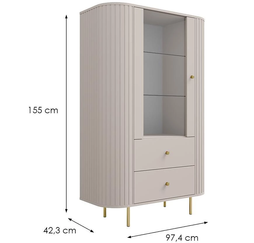 Ovalio 112 vitrina, 42.3x97.4x155 cm bež