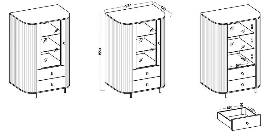 Ovalio 112 vitrina, 42.3x97.4x155 cm bež