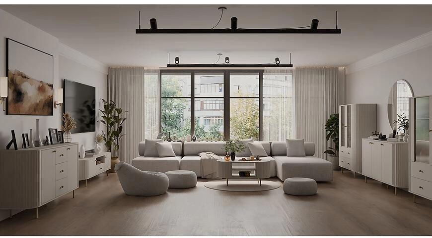 Ovalio 112 vitrina, 42.3x97.4x155 cm bež