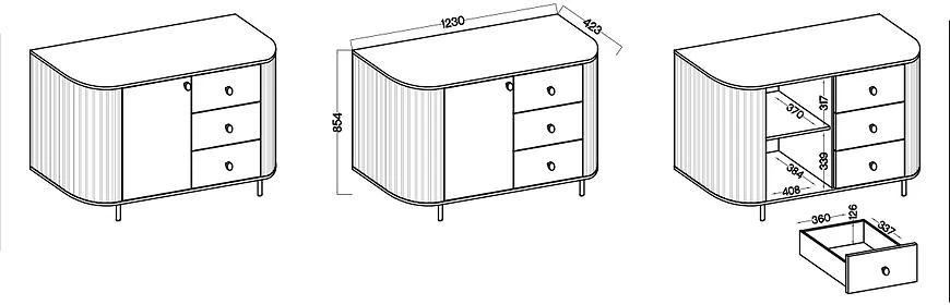 Ovalio 813 1f 3s komoda, 42.3x123x85.4 cm pesak/bež