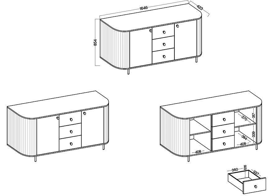 Ovalio 823 25 3s komoda, 42.3x164.6x85.4 cm pesak/bež