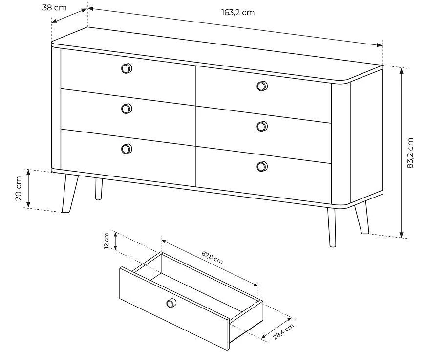 Viki C 163 6s komoda, 38.7x163.2x83.2 cm barista hrast