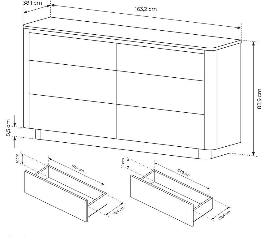 Torro komoda D 163 6s, 38.1x163.2x82.9 cm  cremona hrast