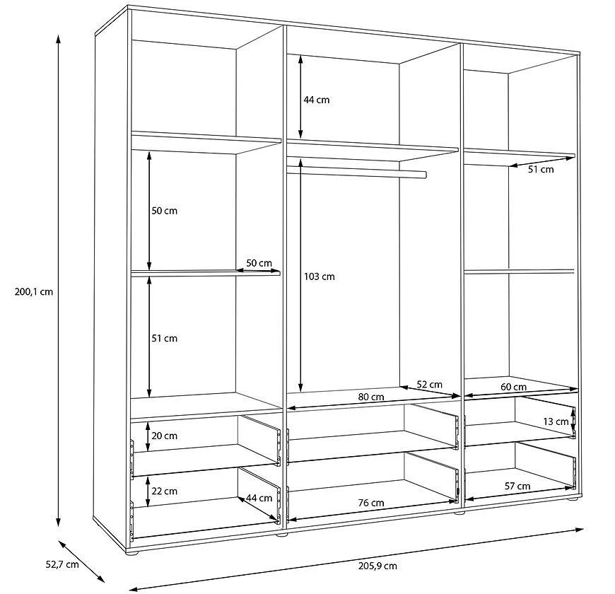 Mokkaro otklopni ormar Moks846-M802, 205.9x52.7x200.1 pijesak/hrast maulvela