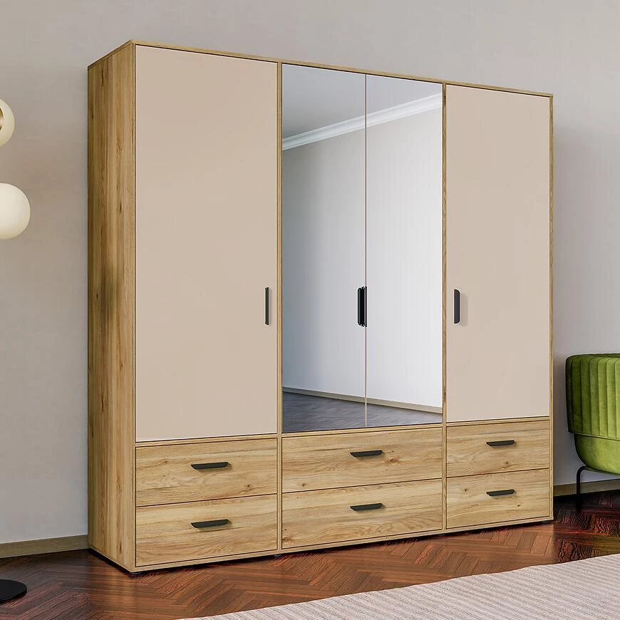 Mokkaro otklopni ormar Moks846-M802, 205.9x52.7x200.1 pijesak/hrast maulvela