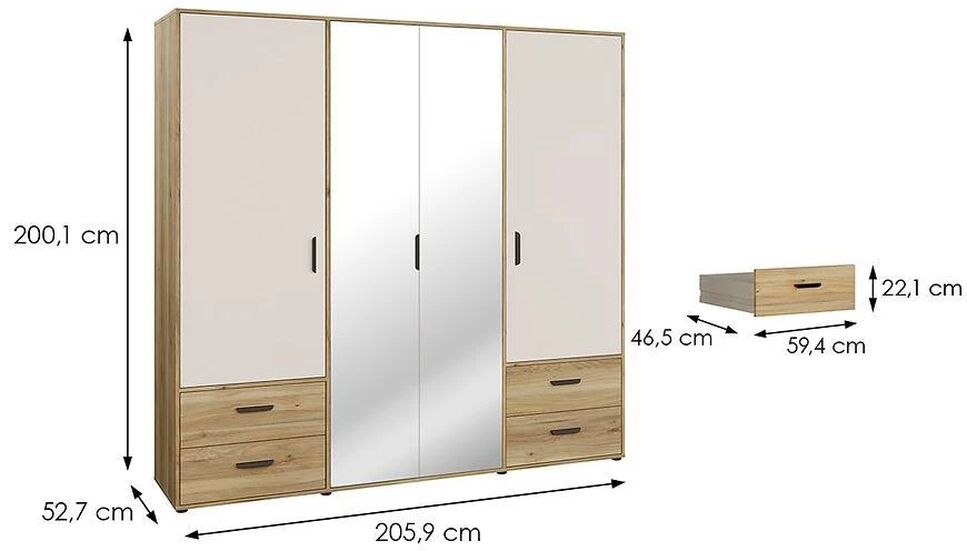 Mokkaro otklopni ormar Moks845-M802, 205.9x52.7x200.1 cm piijesak/hrast maulvela