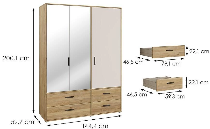 Mokkaro otklopni ormar Moks838-M802, 144.4x52.7x200.1 pijesak/maulvela hrast