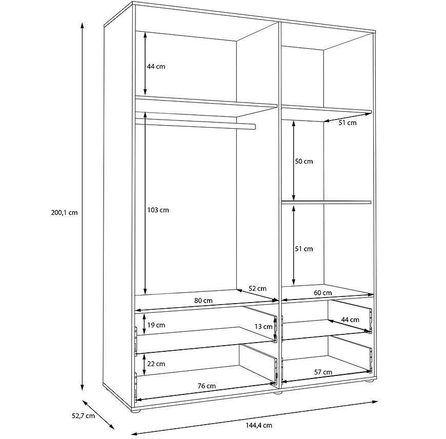 Mokkaro otklopni ormar Moks838-M802, 144.4x52.7x200.1 pijesak/maulvela hrast