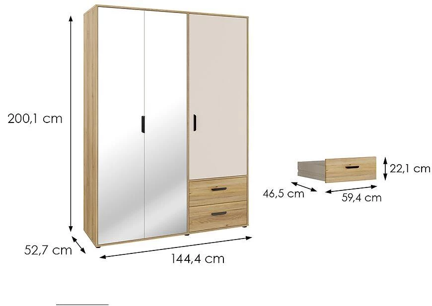 Mokkaro otklopni ormar Moks837-M802, 144.4x52.7x200.1  pijesak/maulvela hrast