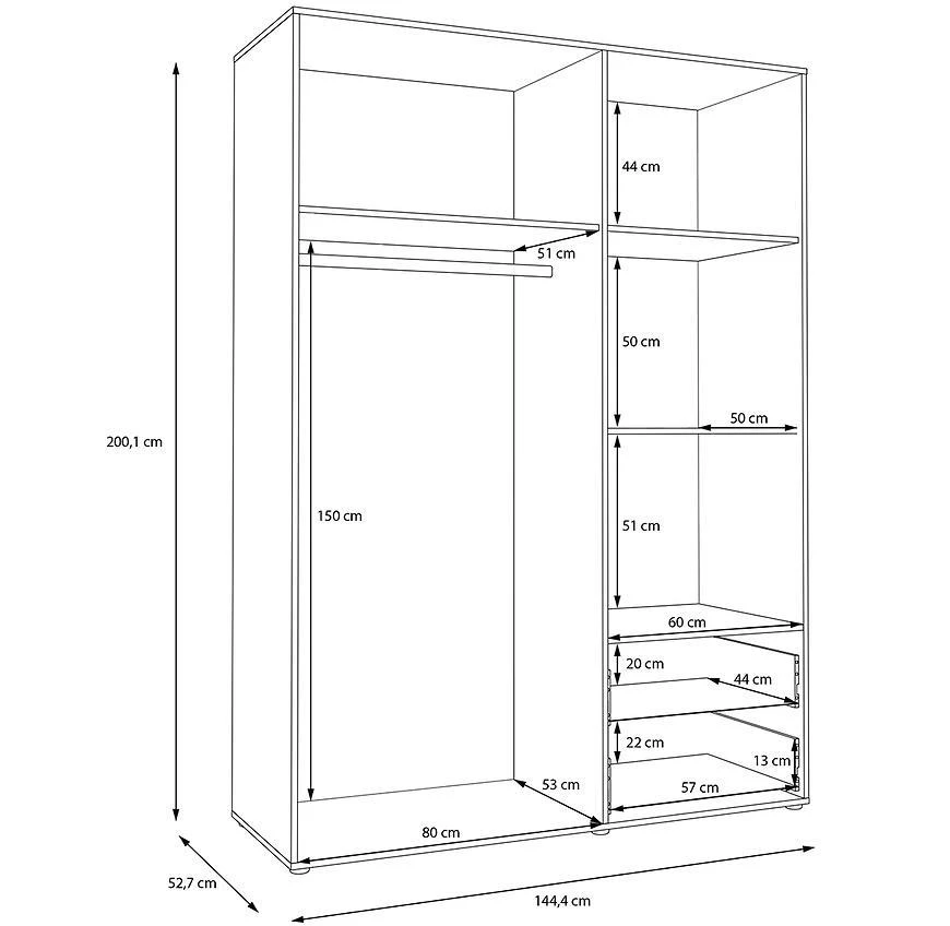Mokkaro otklopni ormar Moks837-M802, 144.4x52.7x200.1  pijesak/maulvela hrast