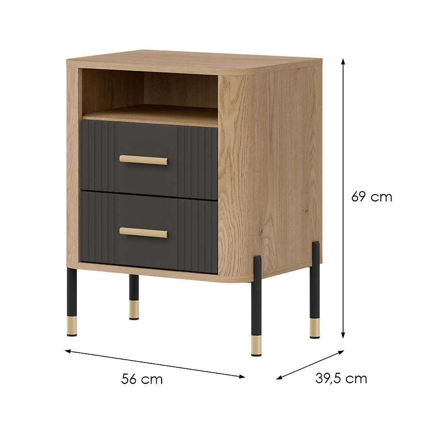 Dante nocni ormaric 56x40x69 hrast/antracit