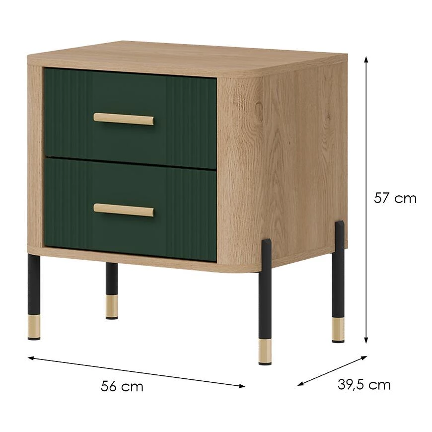 Dante nocni ormaric 56x40x57 hrast/zelena