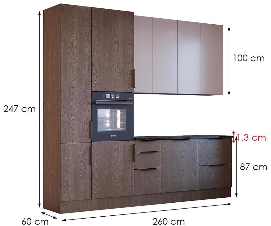 Kuhinja Luxeo 260 cm baltic storm/beige