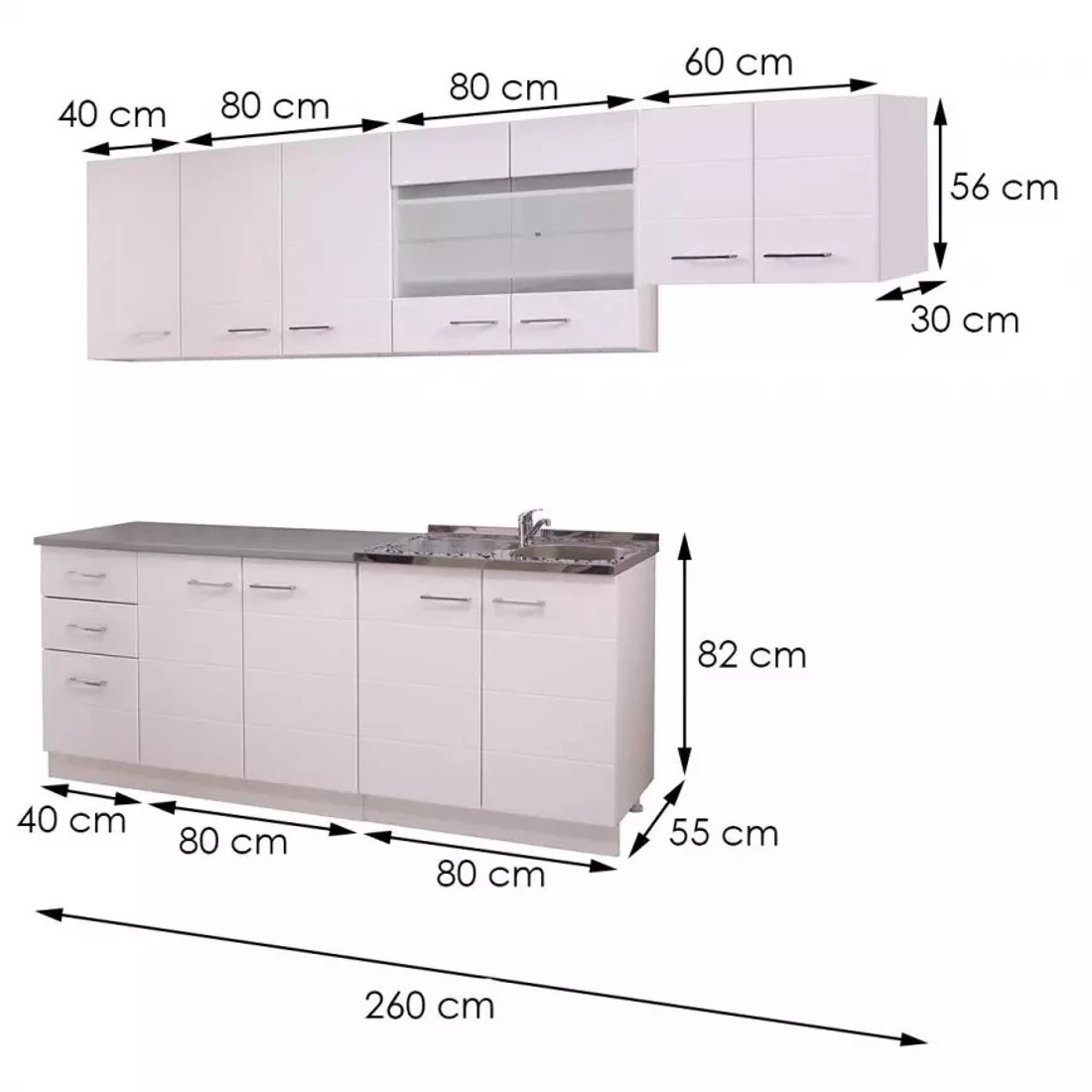 Diva blok kuhinja 260 cm bela/sjajno bela