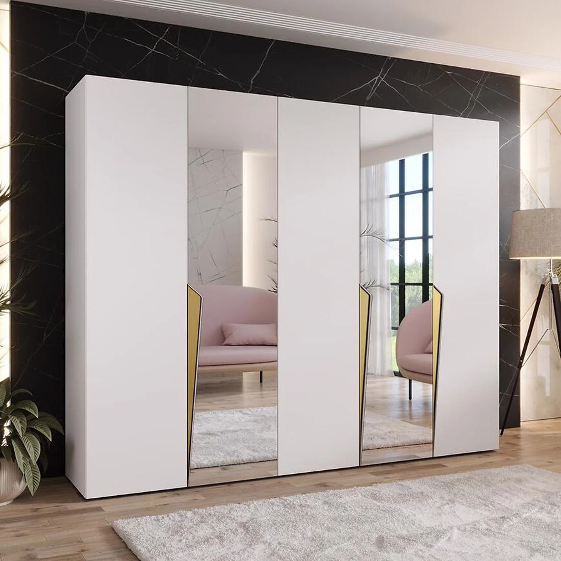 Piano ormar 250x50x202 cm bela/zlatna