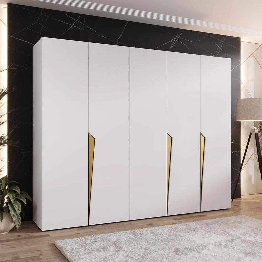 Piano ormar 250x50x202cm bela/zlatna