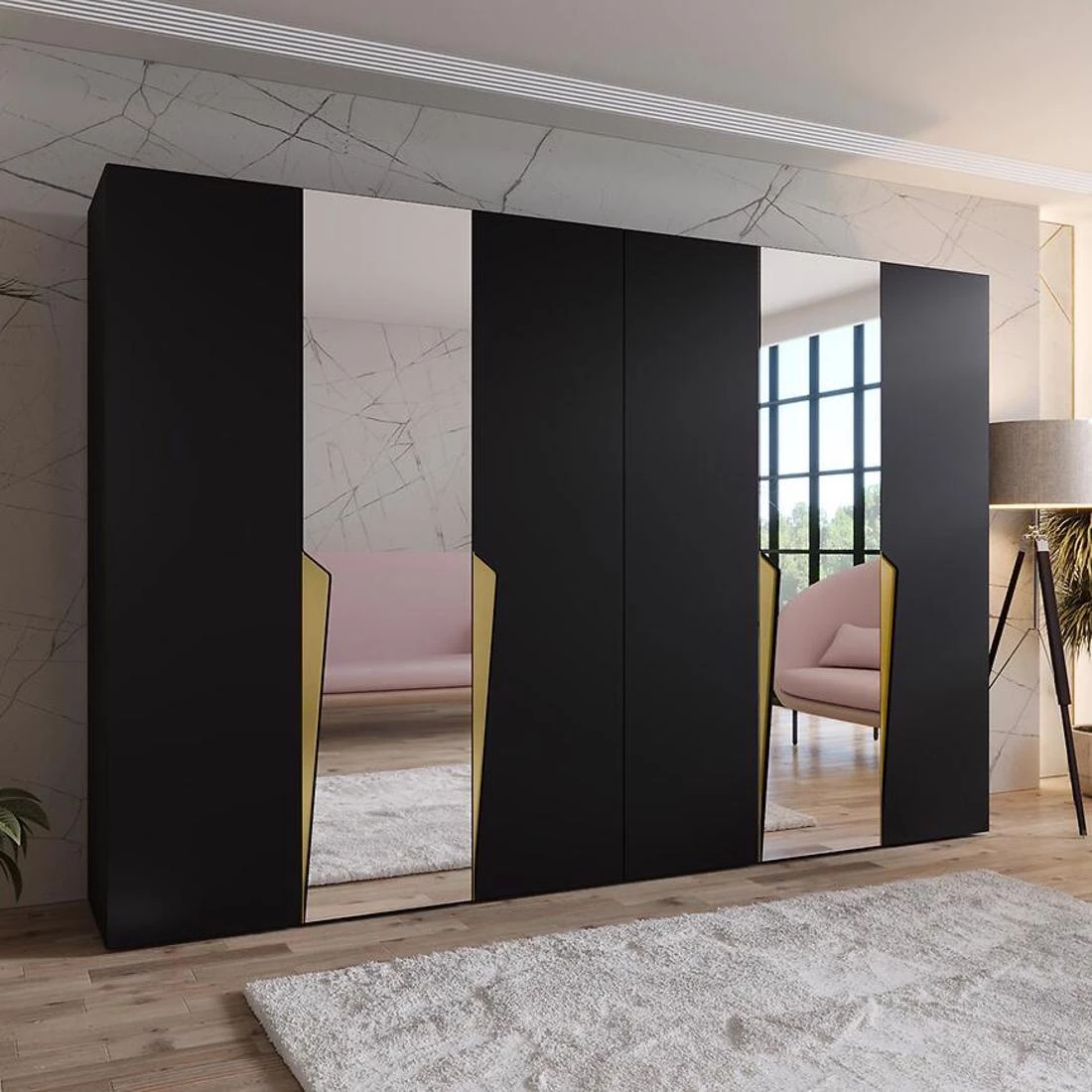Piano ormar 300x50x202 cm crna/zlatna