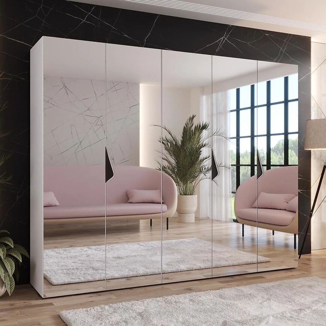 Sandi ormar 250x50x202 cm bela/crna