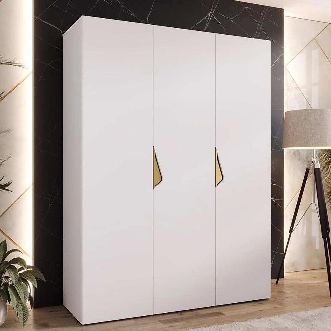 Sandi ormar 150x50x202 cm bela/zlatna