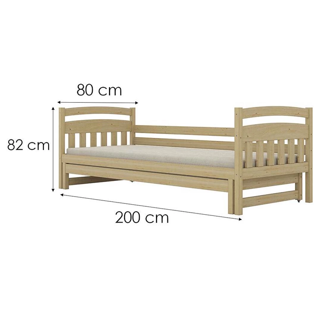 Tosia krevet sa dodatnim prostorom za spavanje, 80x200 cm prirodni, nelakirani