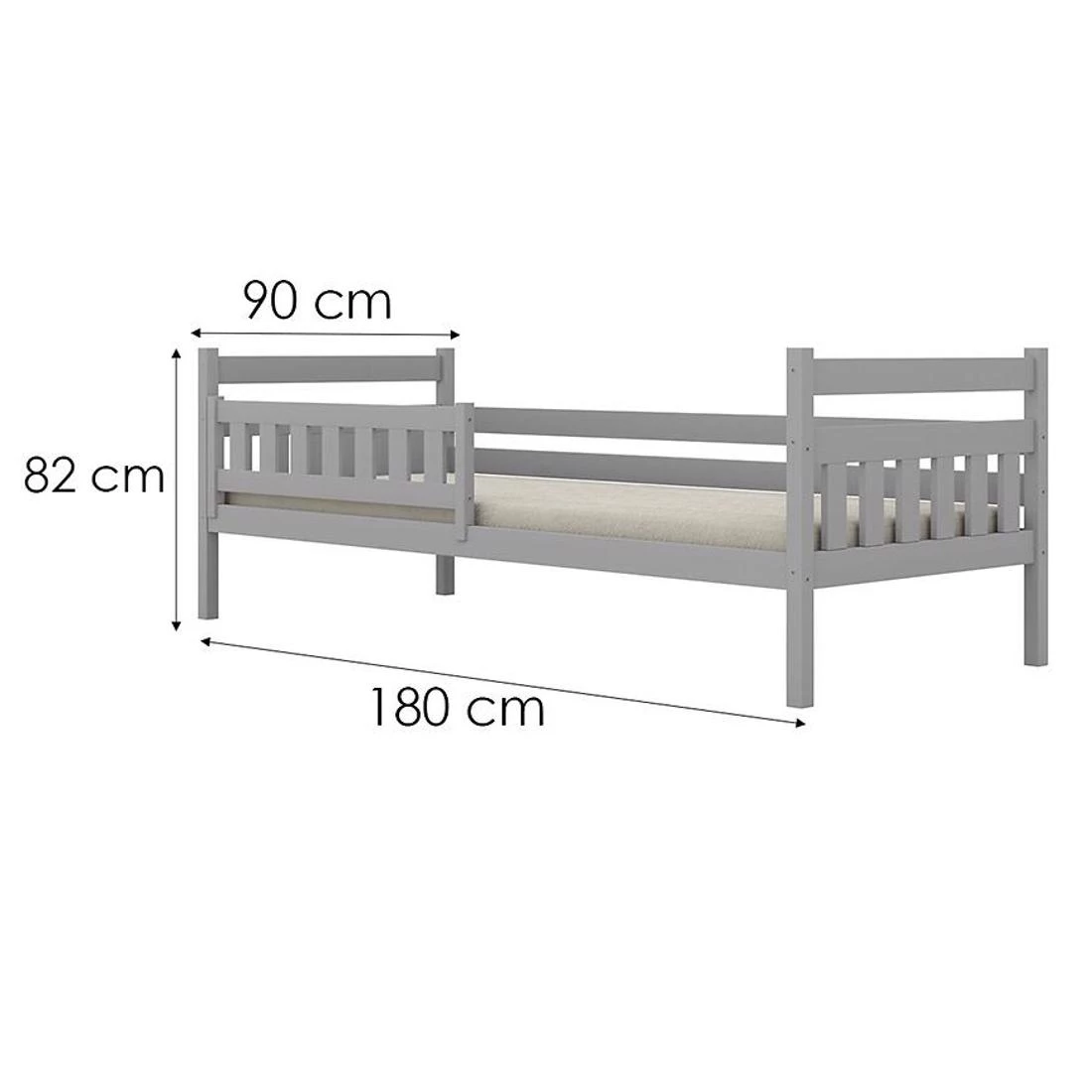 Dawid krevet sa ogradom 90x180 cm siva