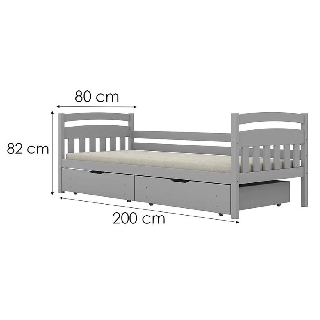 Tosia krevet sa fiokama 80x200 cm siva
