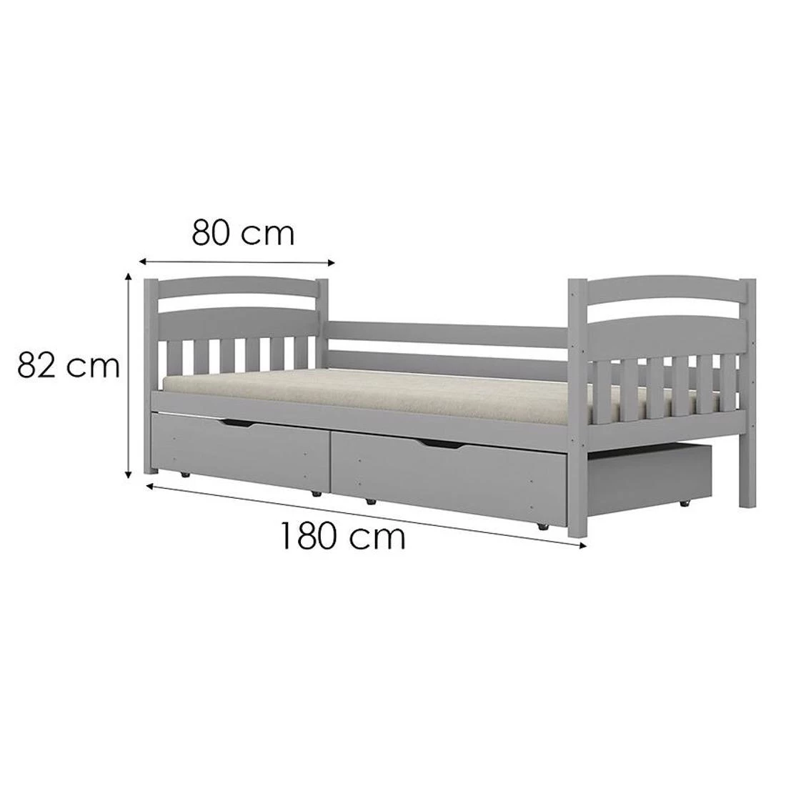 Tosia krevet sa fiokama 80x180 cm siva