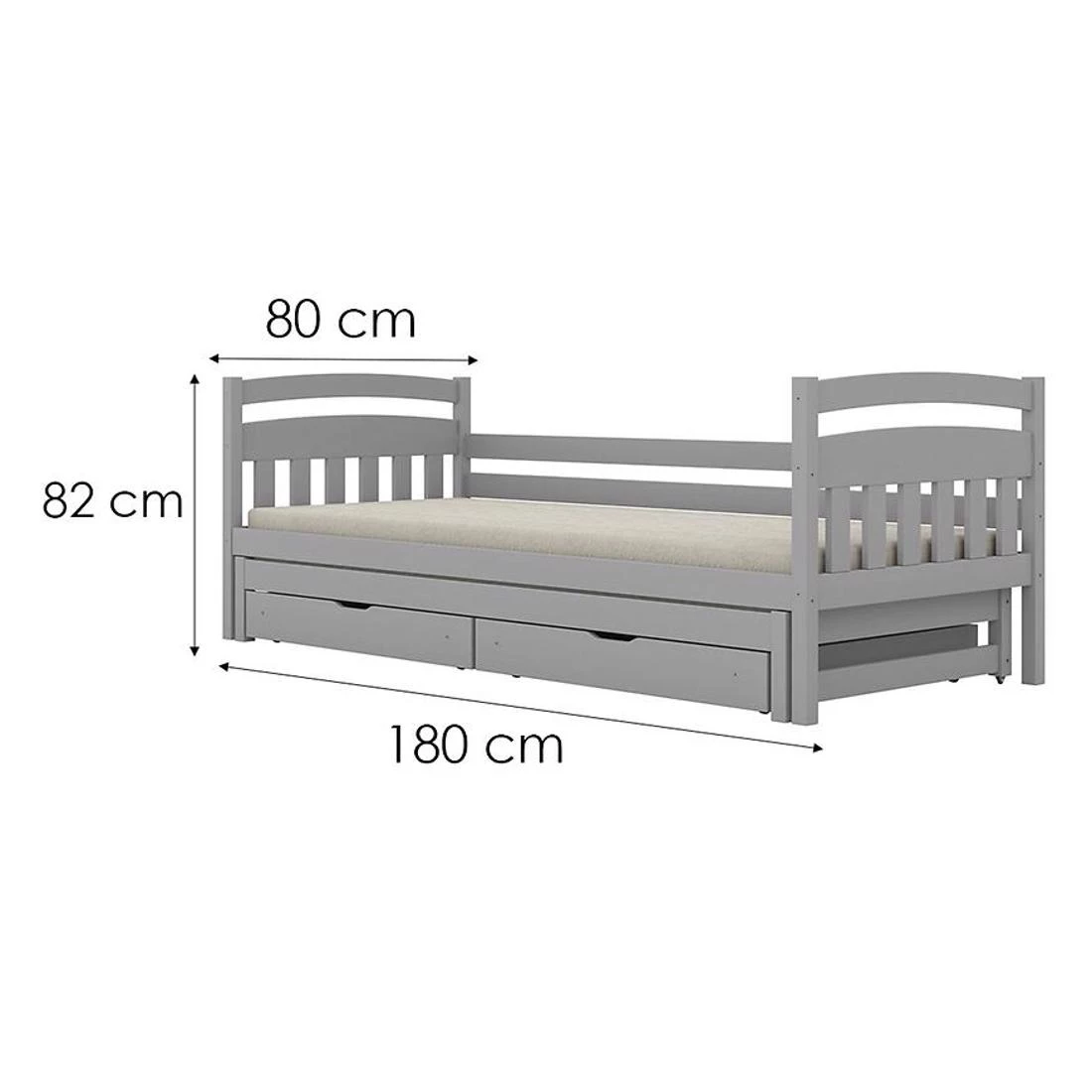 Tosia krevet sa dodatnim prostorom za spavanje + fioke, 80x180 cm siva