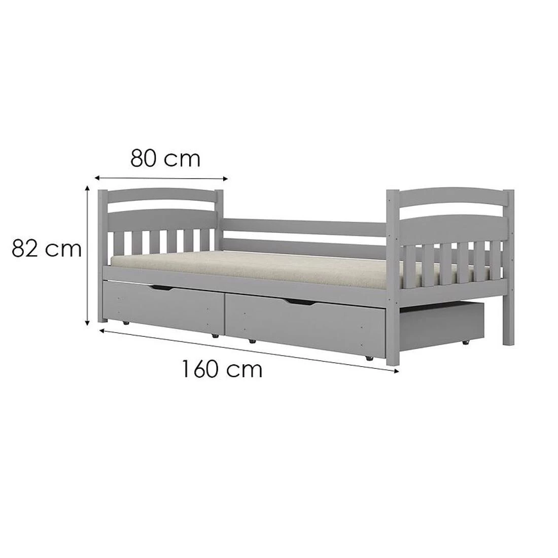 Tosia krevet s fiokama 80x160 cm siva