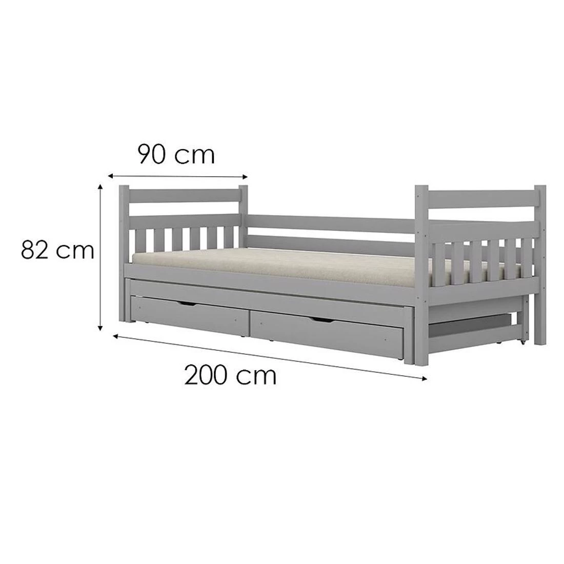 Dawid krevet sa dodatnim prostorom za spavanje + fioke, 90x200 cm siva