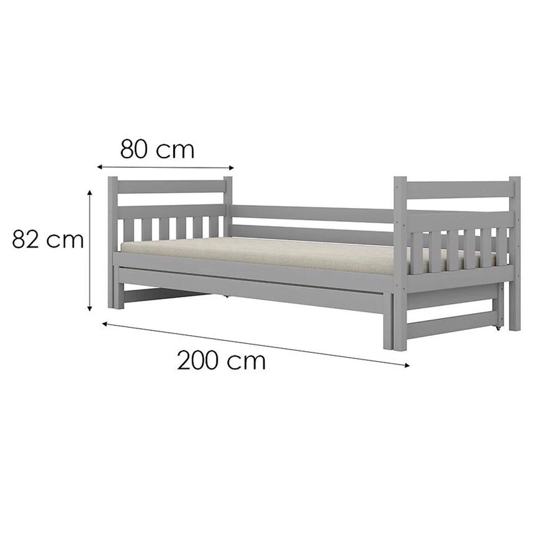 Dawid krevet sa dodatnim prostorom za spavanje, 80x200 cm siva
