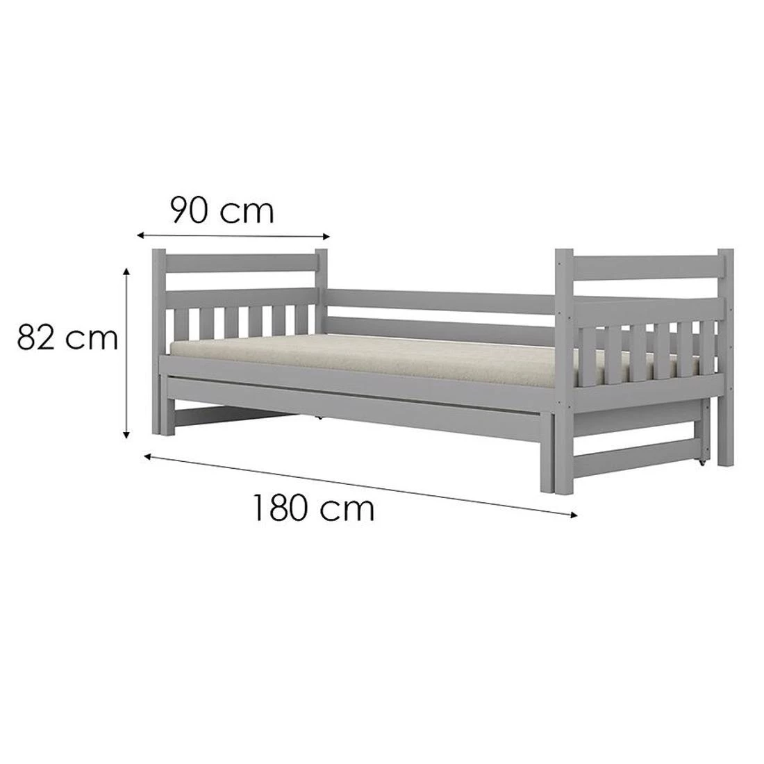Dawid krevet sa dodatnim prostorom za spavanje, 90x180 cm sivi