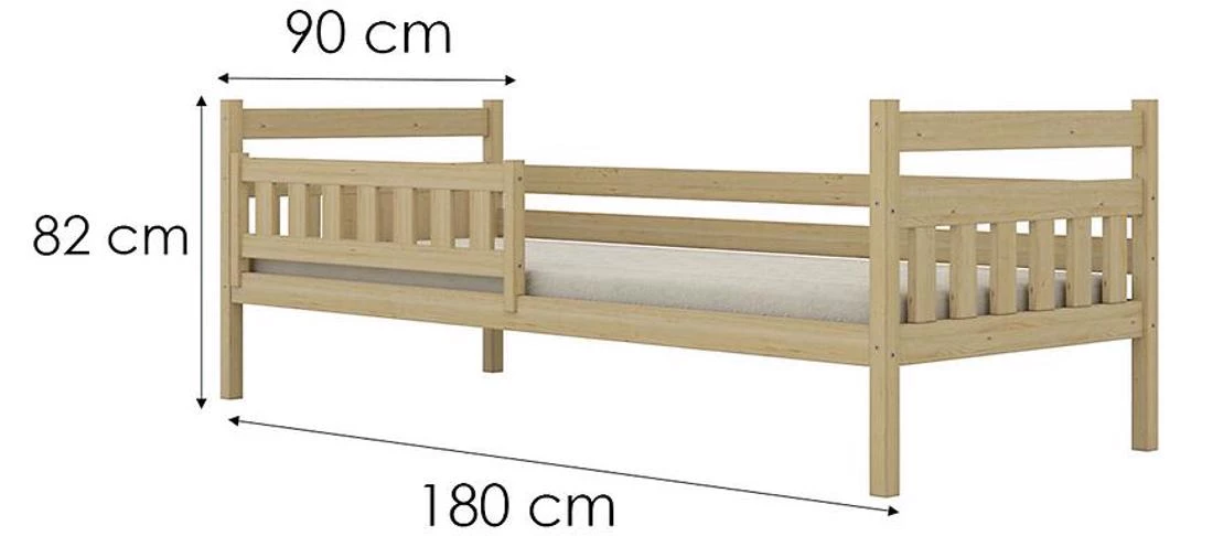 Dawid krevet sa ogradom 90x180 cm prirodni, nelakirani