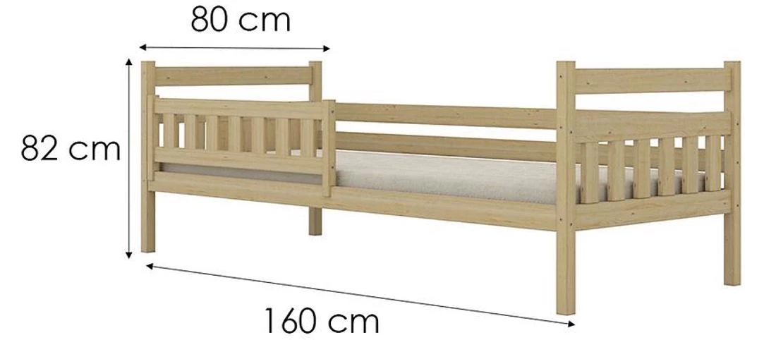 Dawid krevet sa ogradom 80x160 cm prirodni, nelakirani