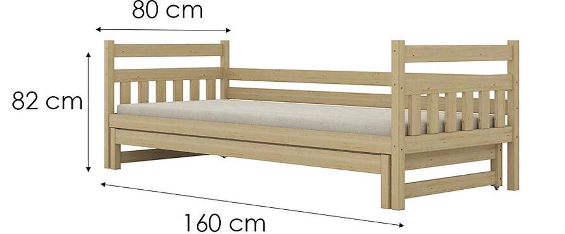 Dawid krevet sa dodatnim prostorom za spavanje, 80x160 cm prirodni, nelakirani