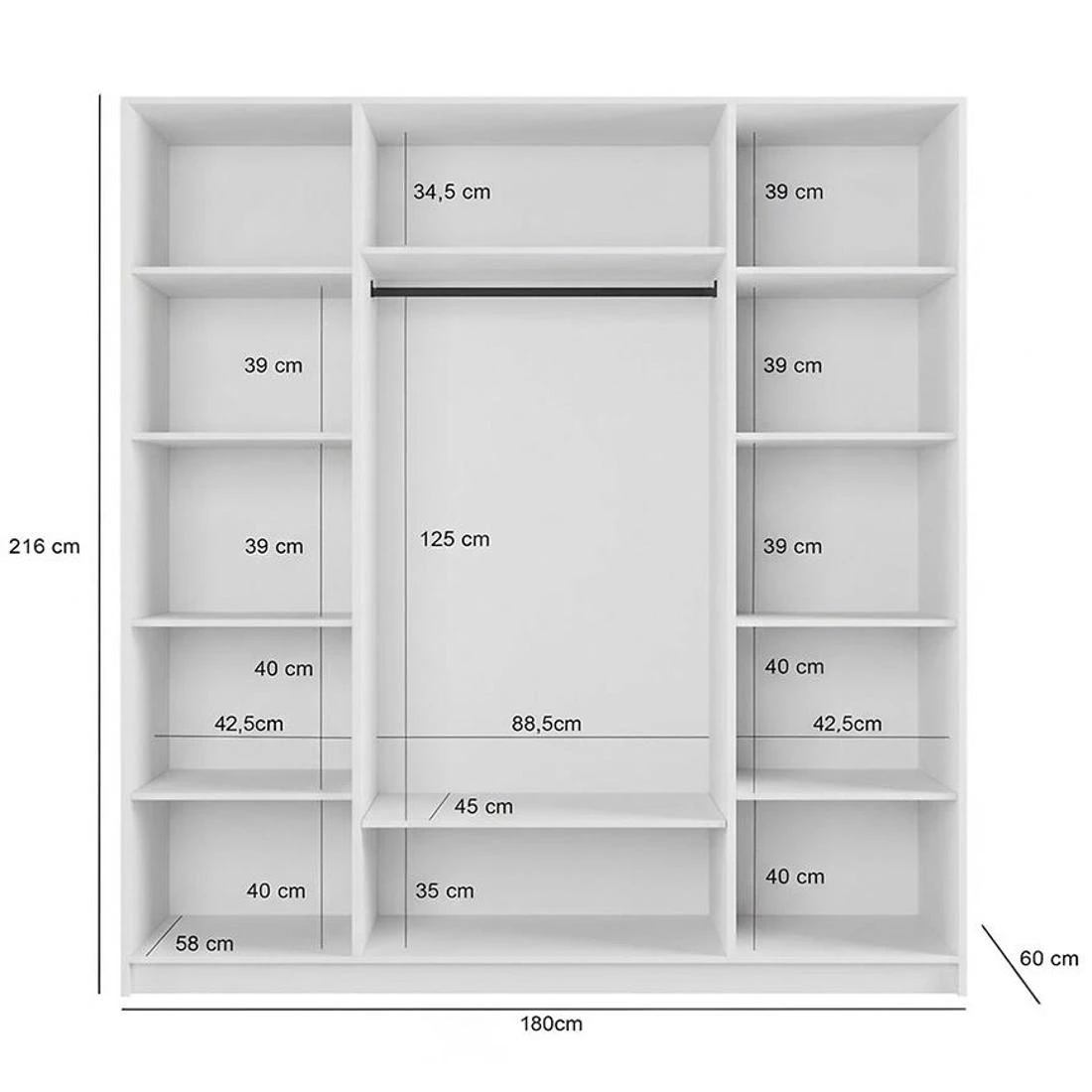 Nicea ormar s ogledalom 180x60x215 cm bela