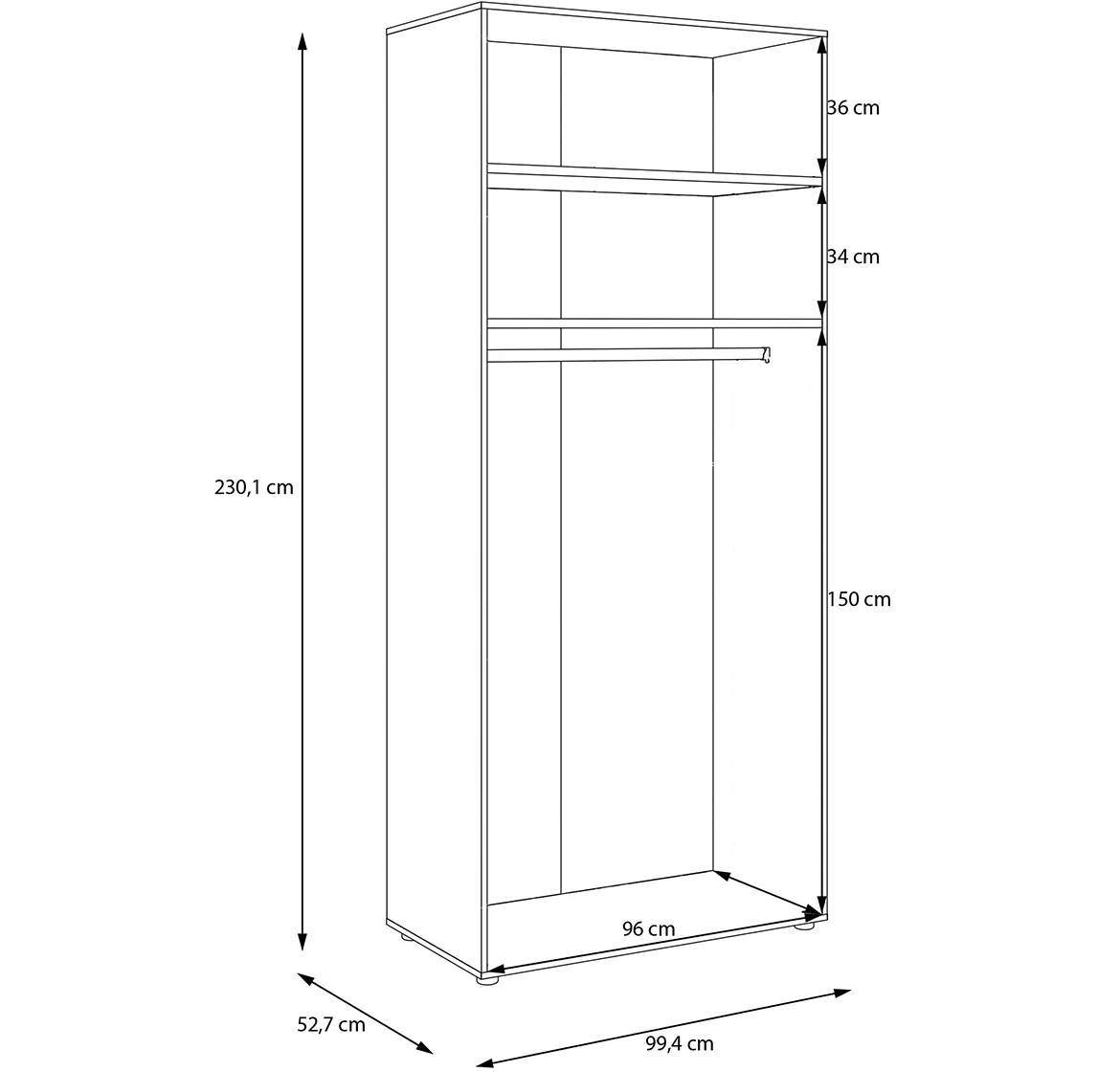 Moduklix korpus garderobera 99.4x230.1 hrast