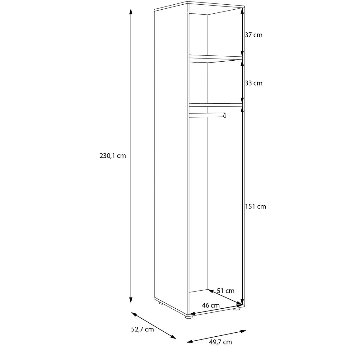 Moduklix garderober 49.7x230.1 cm hrast