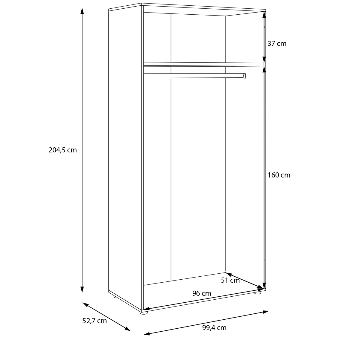 Moduklix garderober 99.4x204.5 cm hrast